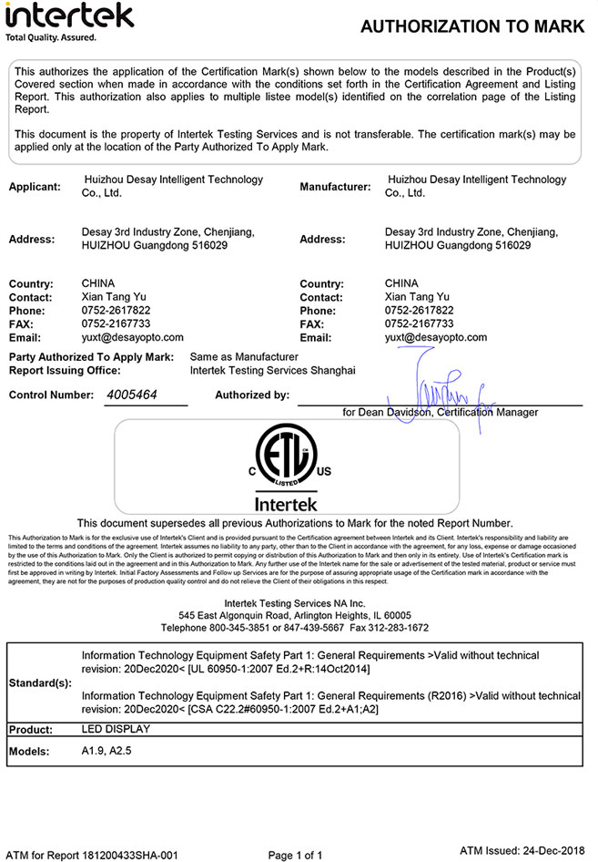 Series A -ETL Certificate